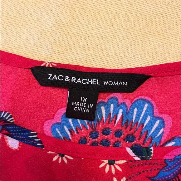 Zac & Rachel Red Floral Ruffle Sleeve Blouse size 1X Brand New - Picture 5 of 9